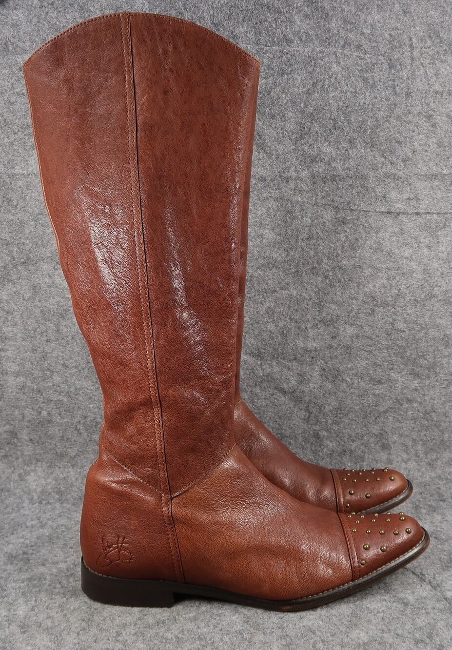 John Fluevog Boots Womens 6 Tall Riding Picnics Brie Brown Leather Studded Toe